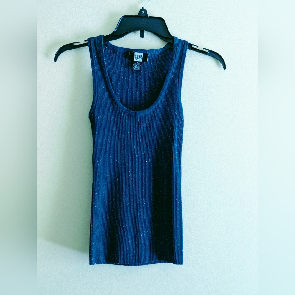 Sparkly Studio 1940 Blue Ribbed  Dressy Tank Top Size Small